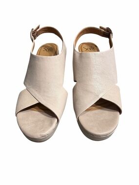 Sofft Light Cream Cross-Front Slingback Wedge Sandals